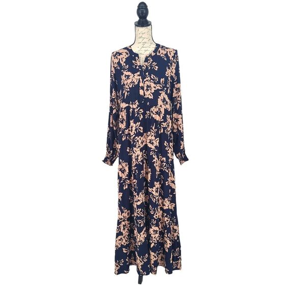Lark + Grey Smocked Cuff NWT Long Floral Dress Large - Picture 1 of 8
